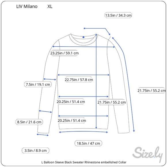 LIV Milano Long Balloon Sleeve Black Sweater Rhinestone Embellished Collar XL - Picture 7 of 7